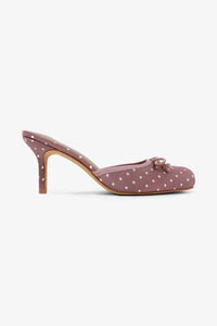 Balletcore Mules, Satin, Square Toe: Polka Dot heels